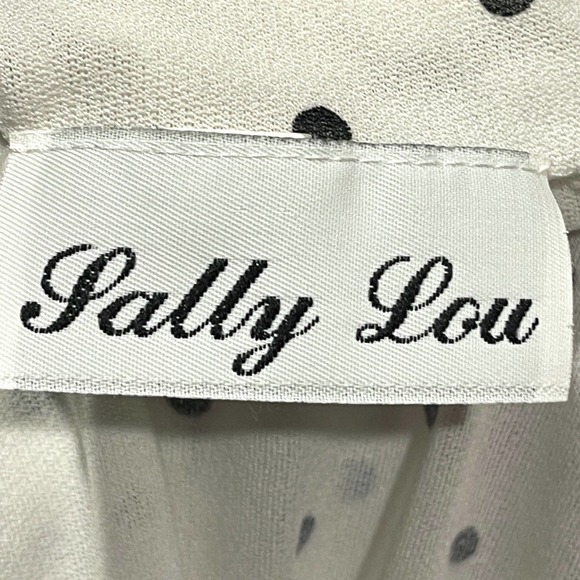 Vintage 80s Polka Dot Midi Peplum Dress Black White Puff Sleeve Sally Lou Size 8 - Picture 4 of 8